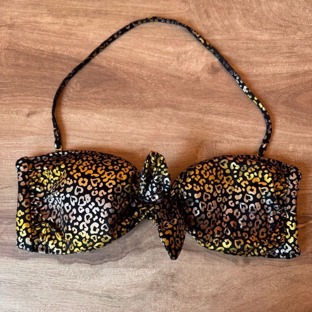 Victoria's Secret bandeau metallic animal print bikini top size Large EUC